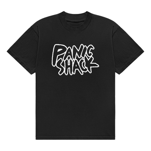 Black Panic Shack logo T-shirt with white print