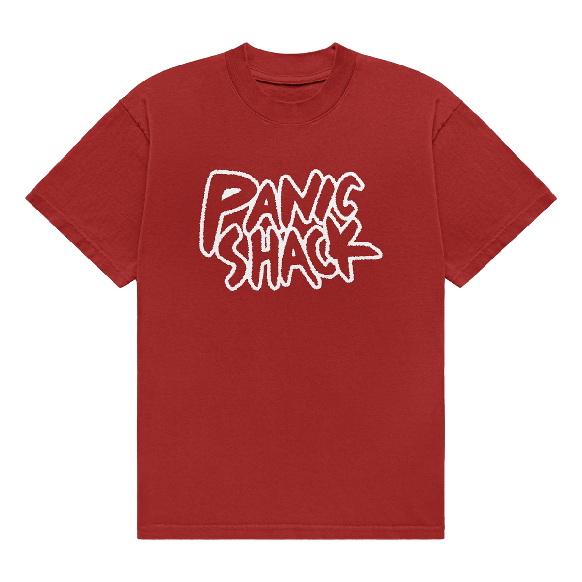 Red Panic Shack logo T-shirt with white print