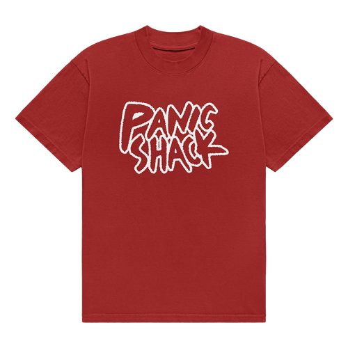 Red Panic Shack logo T-shirt with white print
