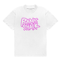 White Panic Shack logo T-shirt with pink print