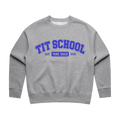 Grey Panic Shack Tit School sweatshirt with blue varsity print